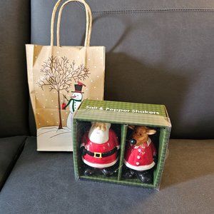 Salt & Pepper Shakers Set Santa Reindeer Ceramic Gift Christmas Holiday Bag